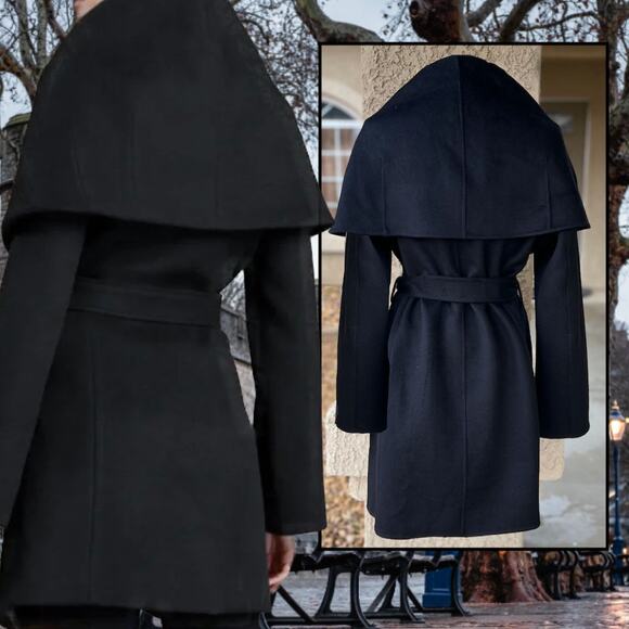 Tahari Ella Marla Shawl-Collar Wool Wrap Coat Black Size XL NWT - Picture 3 of 9